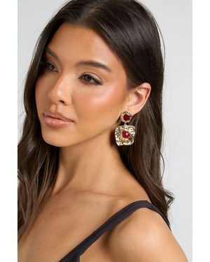 Boohoo Statement Stone Hammered Drop Earrings - Brown