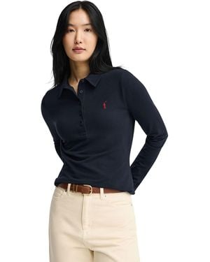 POLO CLUB Shirt Long Sleeve Slim Fit Polo-Shirt-L-S4 - Blue