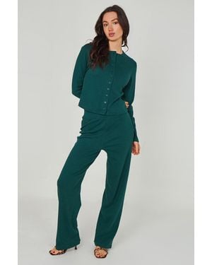 Urban Bliss Ribbed Wide Leg Trouser - Green