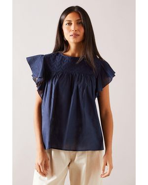 Wallis Broderie Frill Sleeve Top - Blue