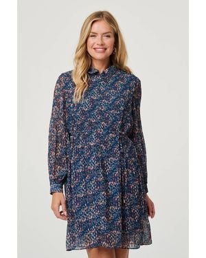 Izabel London Printed Collared Short Tie Waist Dress - Blue
