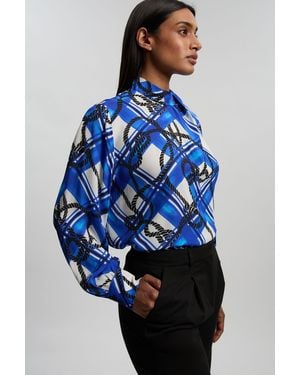 Karen Millen Rope Print Viscose Crepe Balloon Sleeve Blouse - Blue