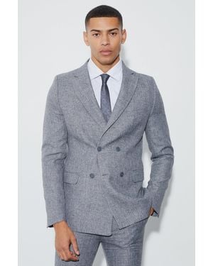 BoohooMAN Skinny Fit Double Breasted Boucle Blazer - Grey