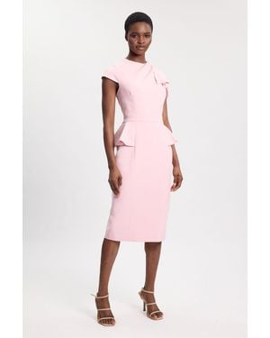 Karen Millen Structured Ruched Detail Midi Dress - Pink