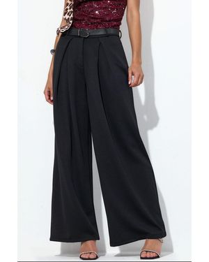 Busem High-Waist Wide-Leg Crepe Trousers With Belt - Black