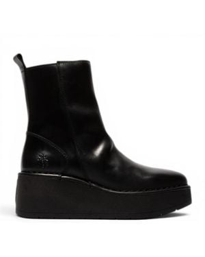Fly London Leather Wedge Heel Platform Ankle Boots - Black