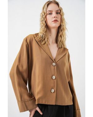 Bigdart Oversized Blazer Jacket With Button Closure - Brown