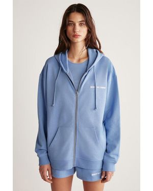 Grimelange Hooded Zip-Front Oversized Sweatshirt - Blue