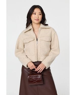 Izabel London Collared Pocket Front Cropped Jacket - Brown