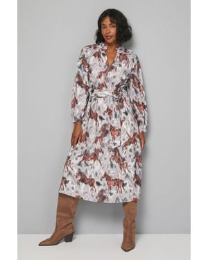 Wallis Petite Abstract Ruffle Collar Belted Midi Dress - Purple