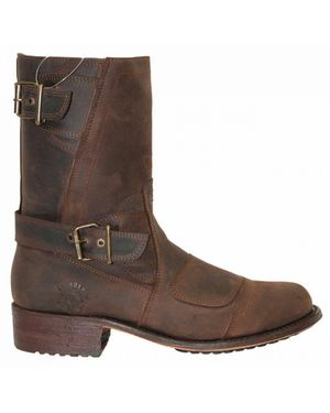 Grinders Leather Cowboy Boots-Route 66 - Brown