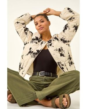 Roman Floral Flock Quilted Jacket - Natural