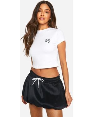 Boohoo Drawcord Waist Puff Ball Mini Skirt - White
