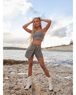 Pink Vanilla Utility Belt Detail Wrap Skort - Grey