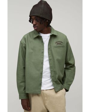 BoohooMAN Oversized Embroidered Workwear Overshirt - Green