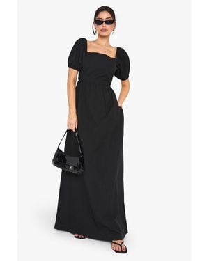 Boohoo Tall Linen Puff Sleeve Maxi Dress - Black