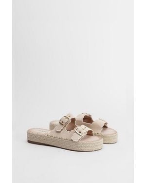 Oasis Bridget Faux Suede Scallop Detail Buckle Footbed Sandals - Natural