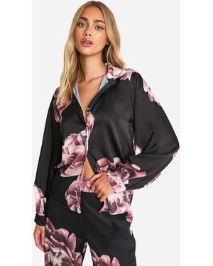 Boohoo Large Scale Floral Relaxed Fit Shirt - Black