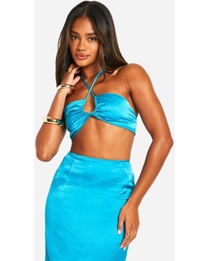 Boohoo Satin Halterneck Bralet - Blue