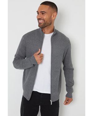 Threadbare Zip-Through Funnel Neck Knitted Cardigan - Grey