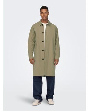 Only & Sons Long Trench Coat - Green