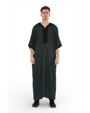 Thobez Moroccan Thobe Jubba Robe Eid Djellaba Gandoura - Black
