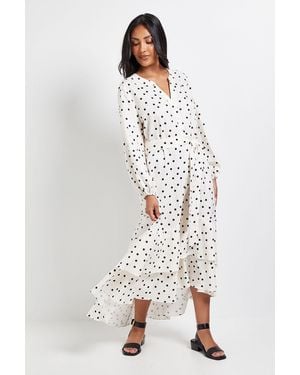 Wallis Petite Polka Dot Print Button Midi Shirt Dress - White