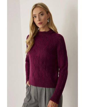 Hiccup Crew Neck Openwork Jumper - Purple