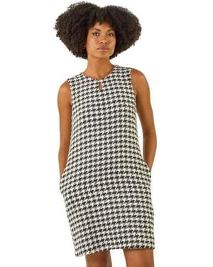 Roman Geometric Keyhole Pinafore Dress - Blue