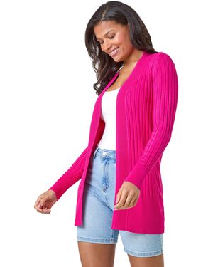 Roman Longline Stretch Ribbed Cardigan - Pink