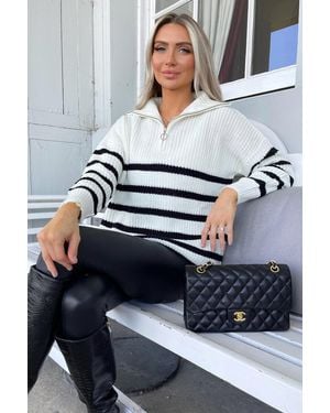 AX Paris And Zip Front Striped Knitted Jumper - Grey