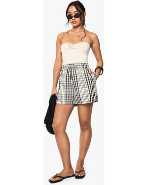 Boohoo Flanneled Woven Shorts - White