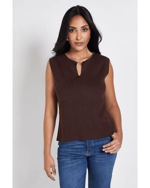 Wallis Petite Chain Trim Knitted Vest Top - Blue