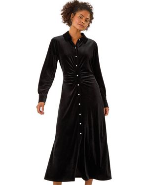 D.u.s.k Velvet Button Midi Shirt Dress - Black