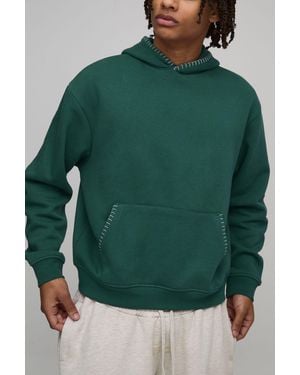 BoohooMAN Oversized Boxy Blanket Stitch Hoodie - Green