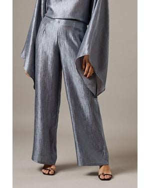 Warehouse Crinkle Satin Wide Leg Trousers - Grey