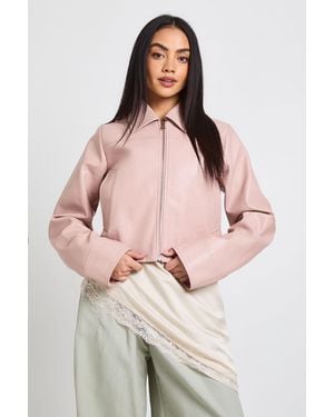 Boohoo Faux Leather Zip Jacket - Natural