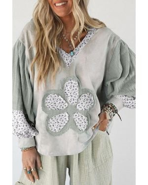Azura Exchange Floral Applique Vneck Top - Grey