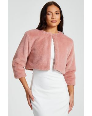 Quiz Faux Fur Cropped Cape - Pink
