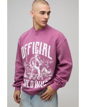 BoohooMAN Washed Oversized Boxy Western Print Extended Neck Sweatshirt Cotton - Pink