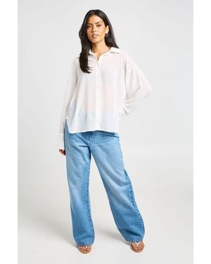 Boohoo Sheer Chiffon Oversized Shirt - Blue
