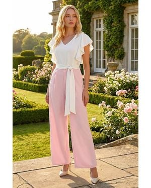 Roman Colour Block V-Neck Stretch Jumpsuit - Pink