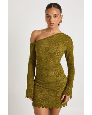 Boohoo Velvet Lace Long Sleeve Mini Dress - Green