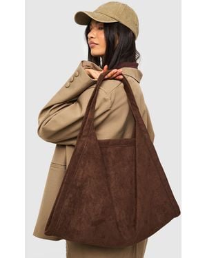 Boohoo Faux Suede Large Tote Bag - Brown