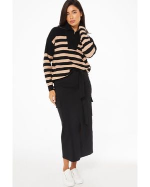 Quiz Ribbed Midi Skirt Viscose in Blue Lyst UK