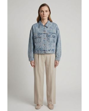 Izabel London Floral Embroidered Relaxed Denim Jacket - Blue