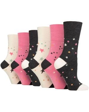 Gentle Grip 6 Pack Ladies Non Elastic Loose Top Bamboo Socks - Pink