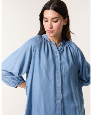 Blue Vanilla Button Front Denim Blouse - Blue