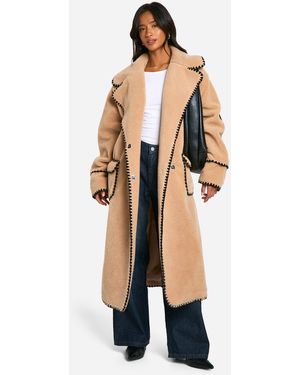 Boohoo Petite Longline Blanket Stitch Teddy Jacket - Blue