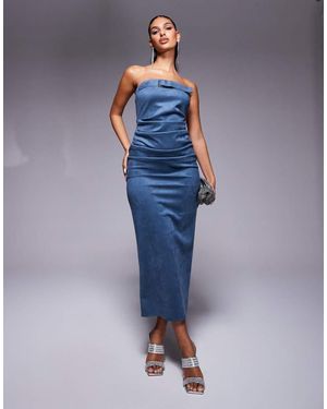 ASOS Belt Detail Bandeau Faux Suede Midi Dress - Blue